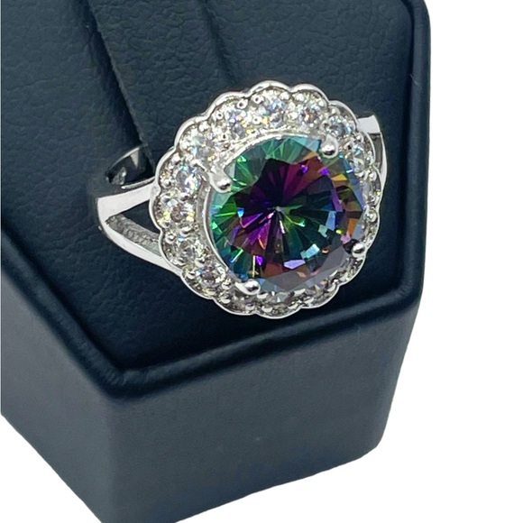 Round Mystic Topaz Blossoming 18k White Rolled Gold Ring - Picture 5 of 7